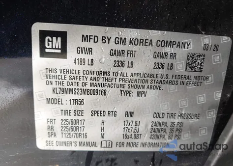 2021 Chevrolet Trailblazer Ls из США, поврежденный, VIN KL79MMS23MB009168